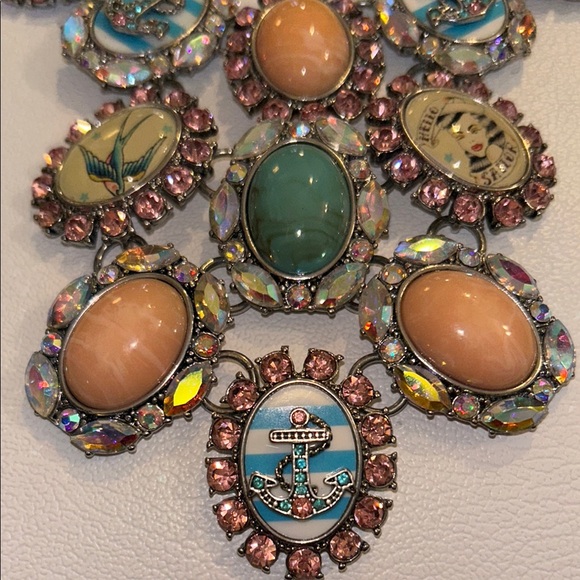 Betsey Johnson SET Nautical Anchor Sailor Pinup Statement Necklace Earrings EUC - Picture 7 of 11